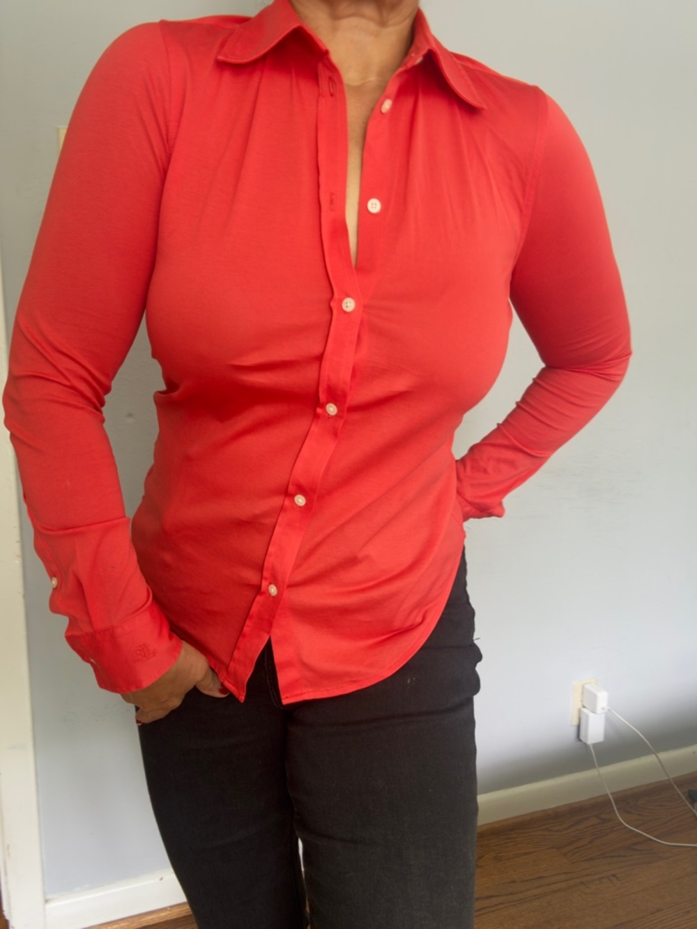 LAUREN Ralph Lauren Women Long-Sleeve Coral Button-Down Shirt